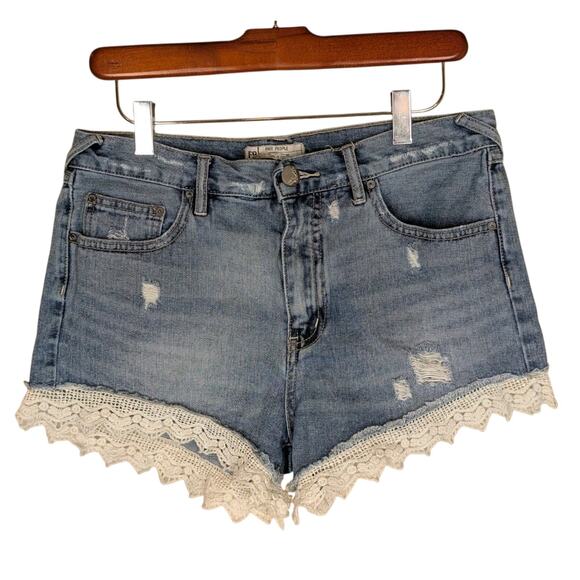 Free People Pants - Free People Denim Shorts Size 29 Distressed Crochet Lace Hem Boho Festival